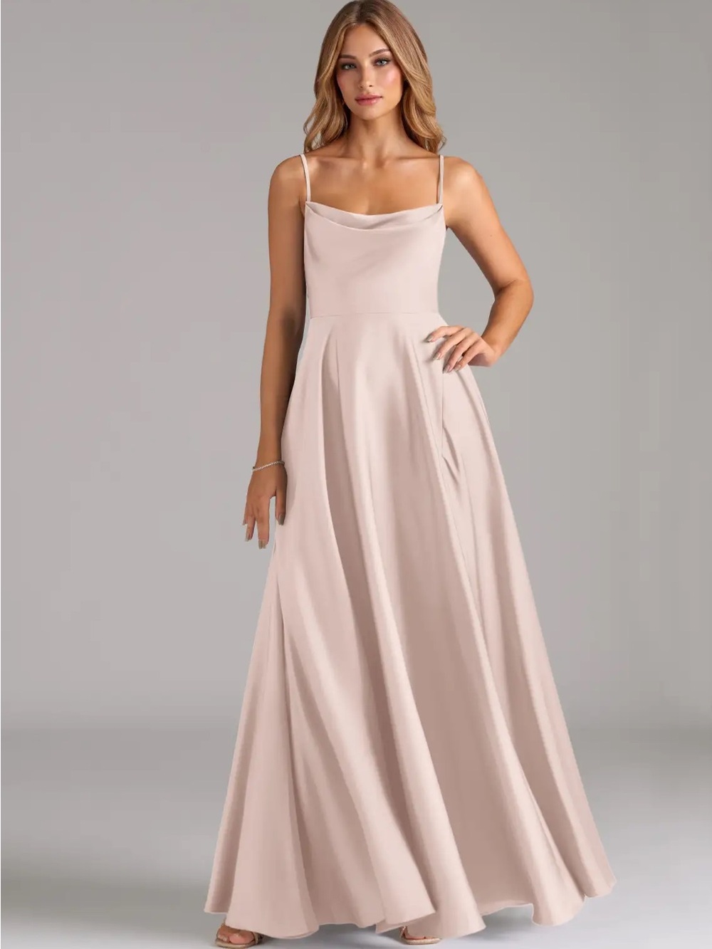 Azazie Elle Blushing Pink Stretch Satin Bridesmaid Evening Gown Dress A10